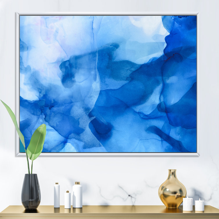 Wrought Studio Light Blue Splashes Ink Modern Canvas Art Print
